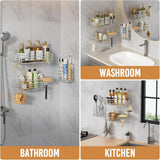LEVERLOC Shower Caddy Suction Cup, 2 Pack Shower Shelves for Inside Shower with Hooks &amp; Soap Holder, NO - Drilling Bathroom Shower Organizer, Rustproof Meatl Shower Holder Storage, Black - Homesidy.com