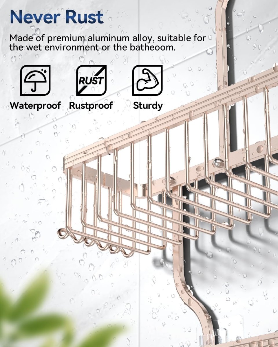 YASONIC Shower Caddy Hanging - Never Rust Shower Organizer - Aluminum Over The Head Caddy with 10 Hooks for Razor/Sponge - Rack with Soap Basket - Silver - Homesidy.com