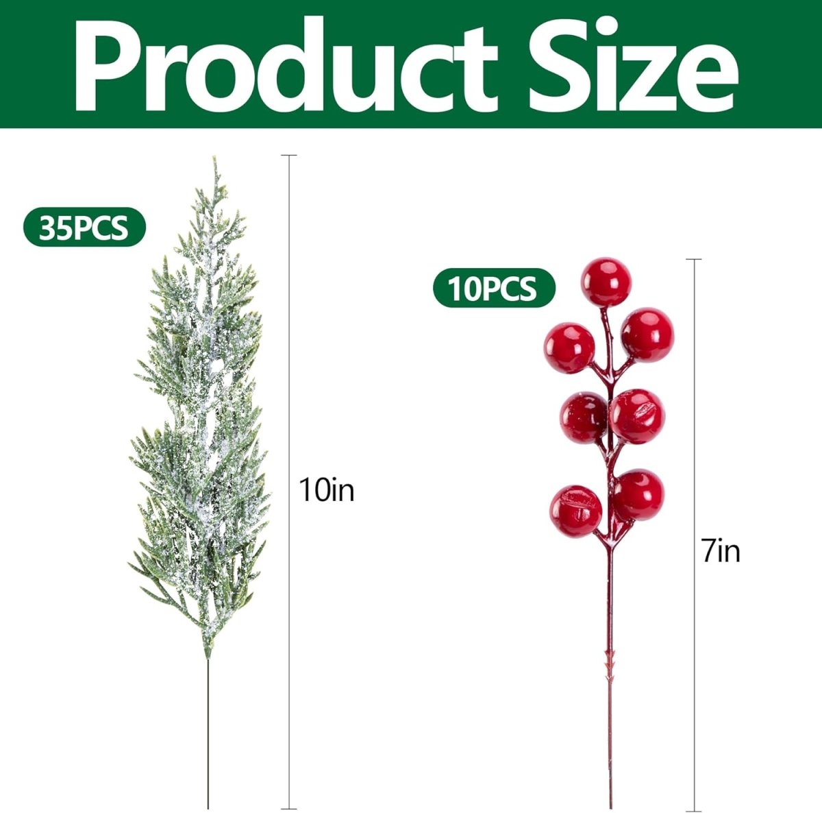 Watayo 60 Pcs Christmas Artificial Pine Branches with Red Berry Stems, 10.5&34; Faux Evergreen Norfolk Pine Cypress Leaves Stems, Fake Foliage Pine Needles Picks for DIY Craft Garland Home Decor - Homesidy.com