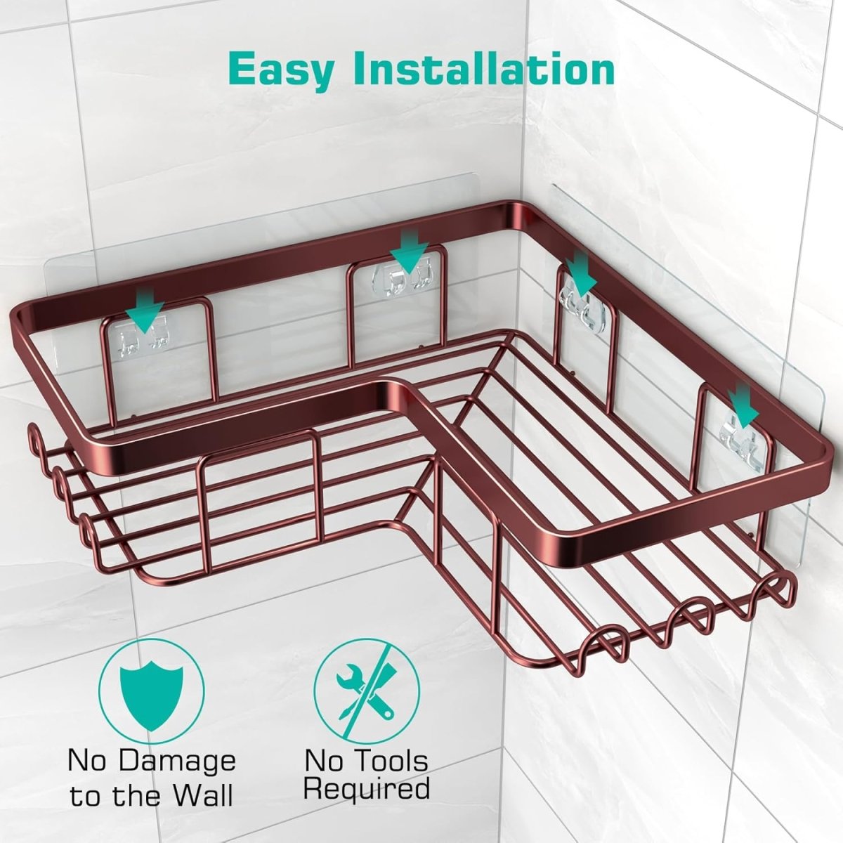 YASONIC Corner Adhesive Shower Caddy, with Soap Holder and 12 Hooks, Rustproof Stainless Steel Bathroom Organizer, No Drilling Wall Mounted Rack, Black, 3 - Pack - Homesidy.com
