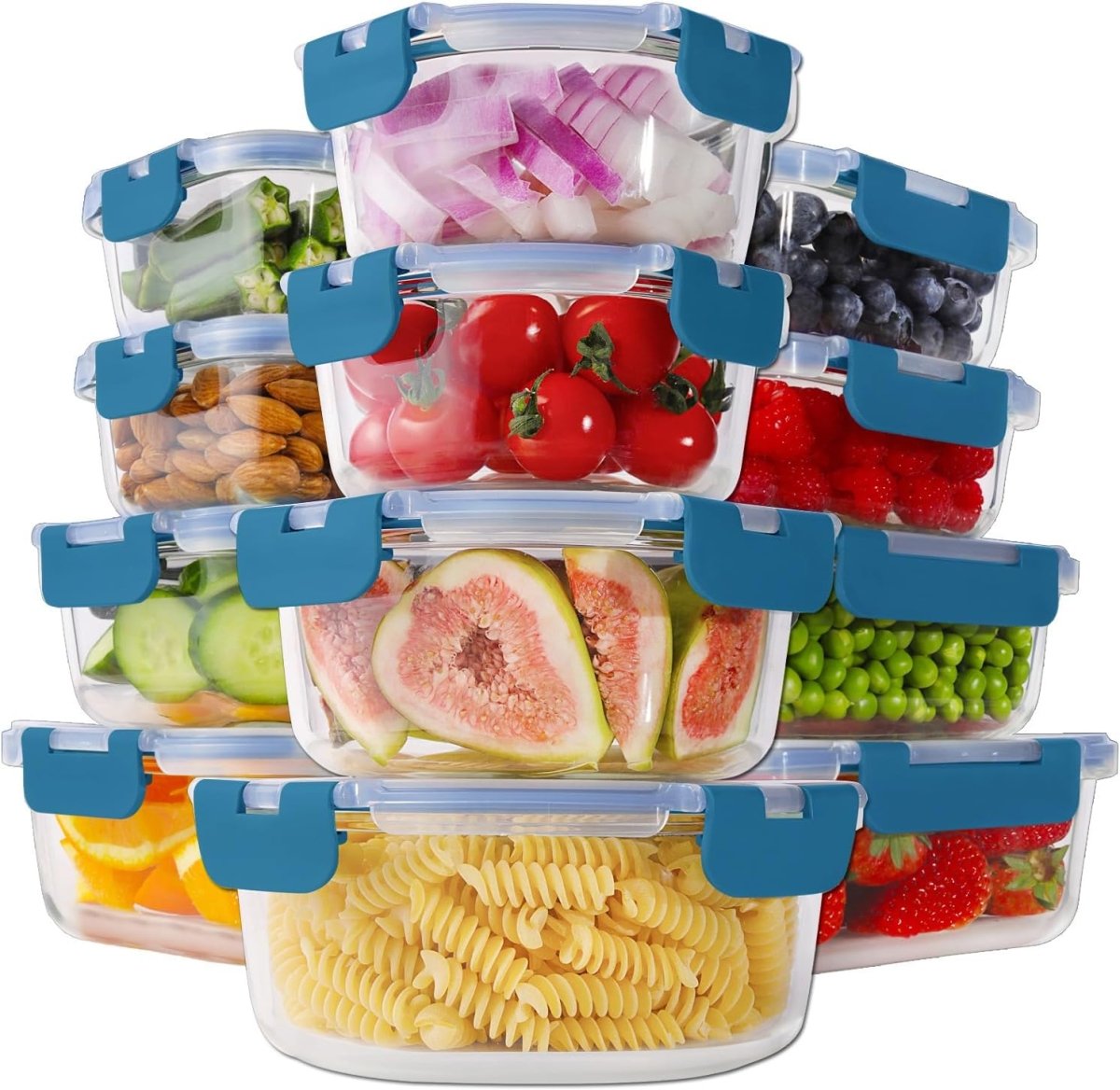 HOMBERKING 24pc Borosilicate Glass Food Storage Containers with Lids, Glass Meal Prep Containers with Leak Proof Snap Lock Lids, Airtight Bento Lunch Boxes, Kitchen Storage (12 lids &amp; 12 Containers) - Homesidy.com
