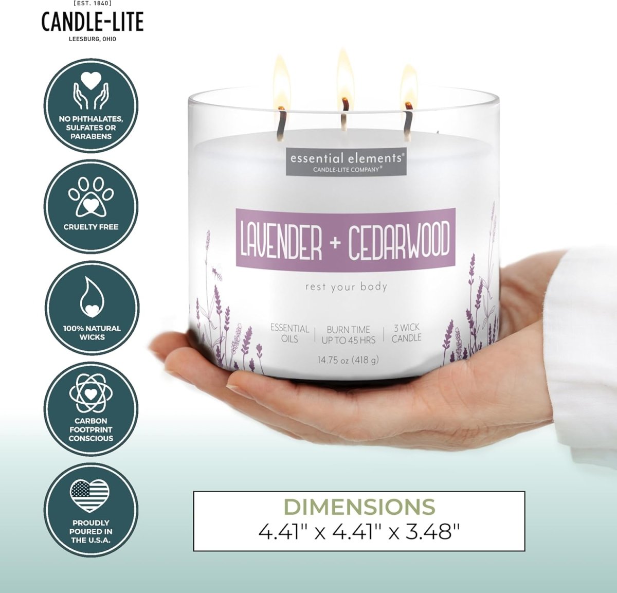 Candle - lite Essential Elements Scented Candles, Eucalyptus &amp; Mint Leaf, 14.75 oz Jar, Proudly Poured in The USA, Aromatherapy, 3 - Wick with 45 Hours Burn Time, Perfect for Creating a Relaxing Ambiance - Homesidy.com