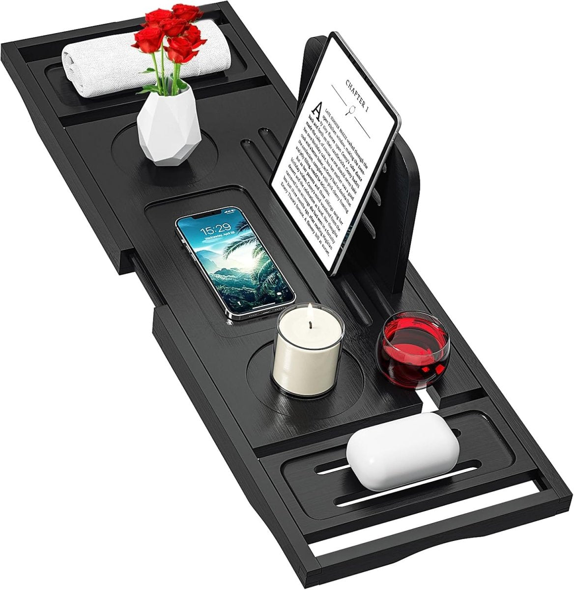 Bathtub Tray Caddy - Bath Tray - Bath Tub Tray Caddy - Bamboo Bath Table Tray for Tub - Expandable Size, Fits Most Tubs - Homesidy.com