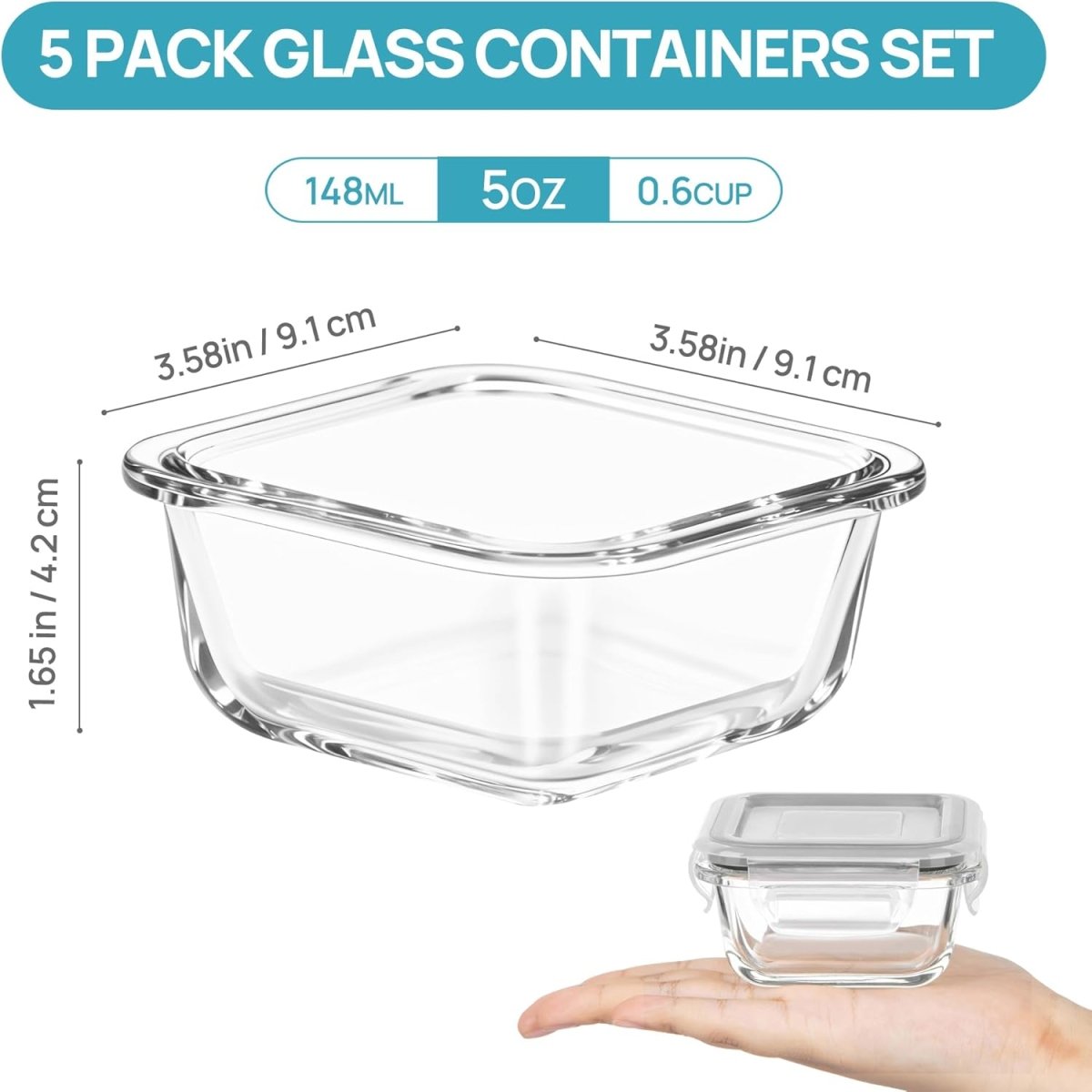 Vtopmart 5Pack 22oz Glass Storage Containers with Lids, Glass Meal Prep Food Container Sets with Snap Airtight Lids for Microwave, Oven, Freezer and Dishwasher, Grey - Homesidy.com