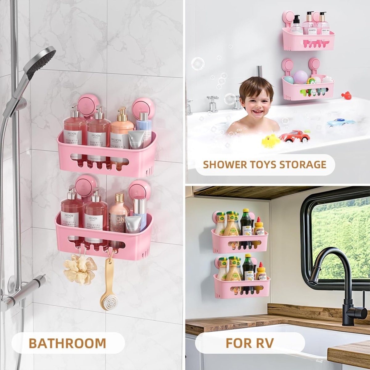 LEVERLOC Shower Caddy Suction Cup, Shower Organizer Removable Bathroom Shelf, Storage Suction Powerful Max Hold 22lbs Bathroom Caddy Waterproof Holder, White - Homesidy.com