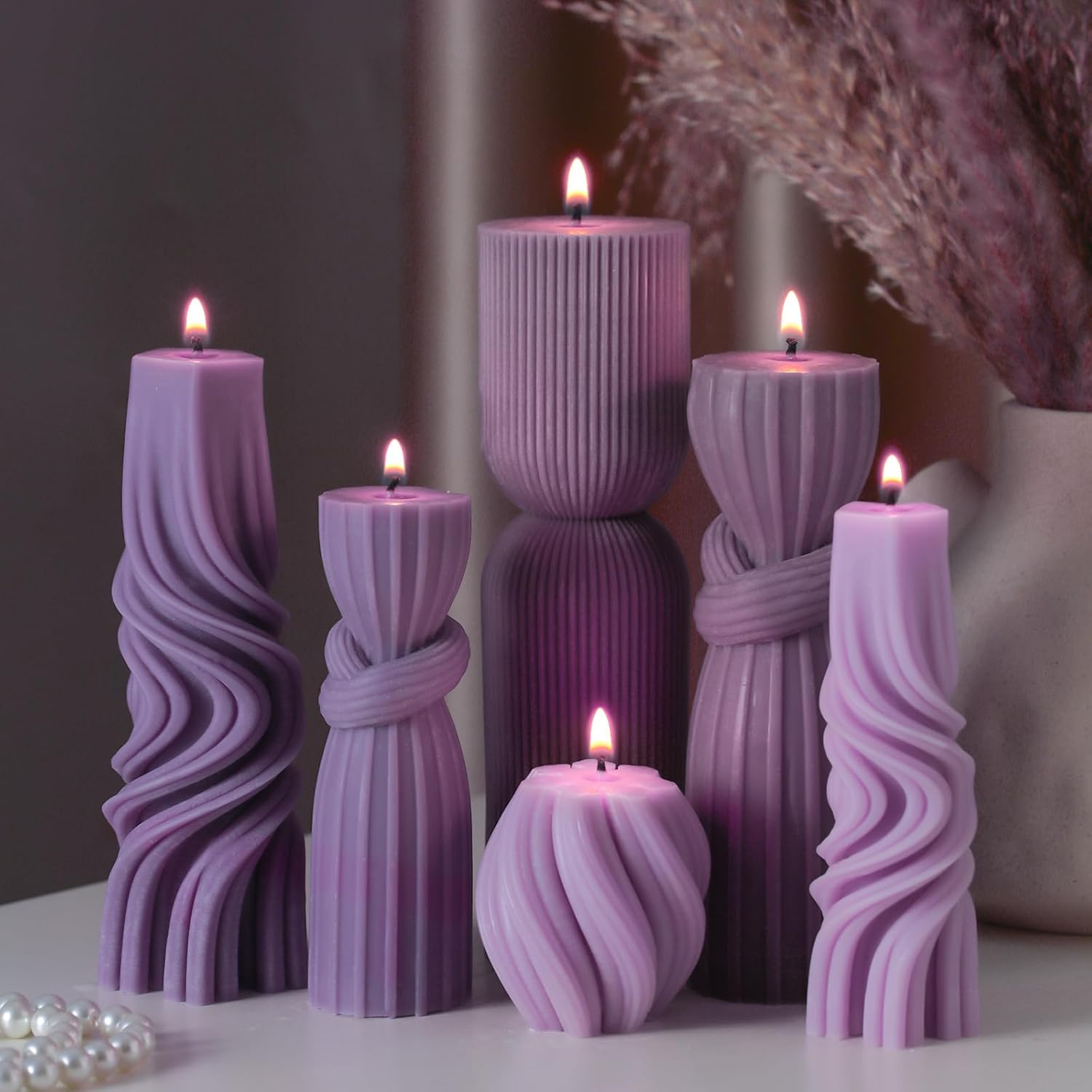Threlaco 6 Pcs Pillar Candles Modern Aesthetic Ribbed Decorative Candle Set Cute Soy Wax Scented Ribbed Decor for Home(White,2.36 - 6.89 Inch) - Homesidy.com