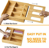 SpaceAid Bag Storage Organizer for Kitchen Drawer, Bamboo Organizer, Compatible with Gallon, Quart, Sandwich and Snack Variety Size Bag (1 Box 4 Slots) - Homesidy.com