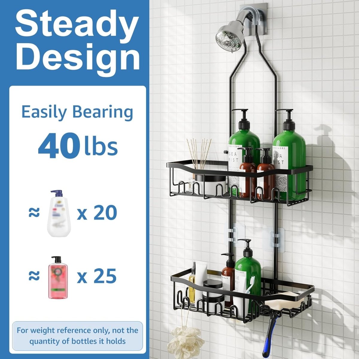 Joqixon Upgraded Extended Length Shower Organizer with Hooks, Rustproof Shampoo Soap Holder, Large Hanging Bathroom Caddy - Homesidy.com