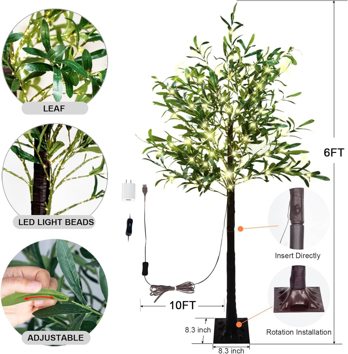 LKGOOD Artificial Lighted Olive Tree 6FT Tall Faux Silk Light Up Plant Trees(with Switch Button) for Home Office Decor Indoor with 300 Warm White Fairy Lights and Lifelike Leaves - Homesidy.com