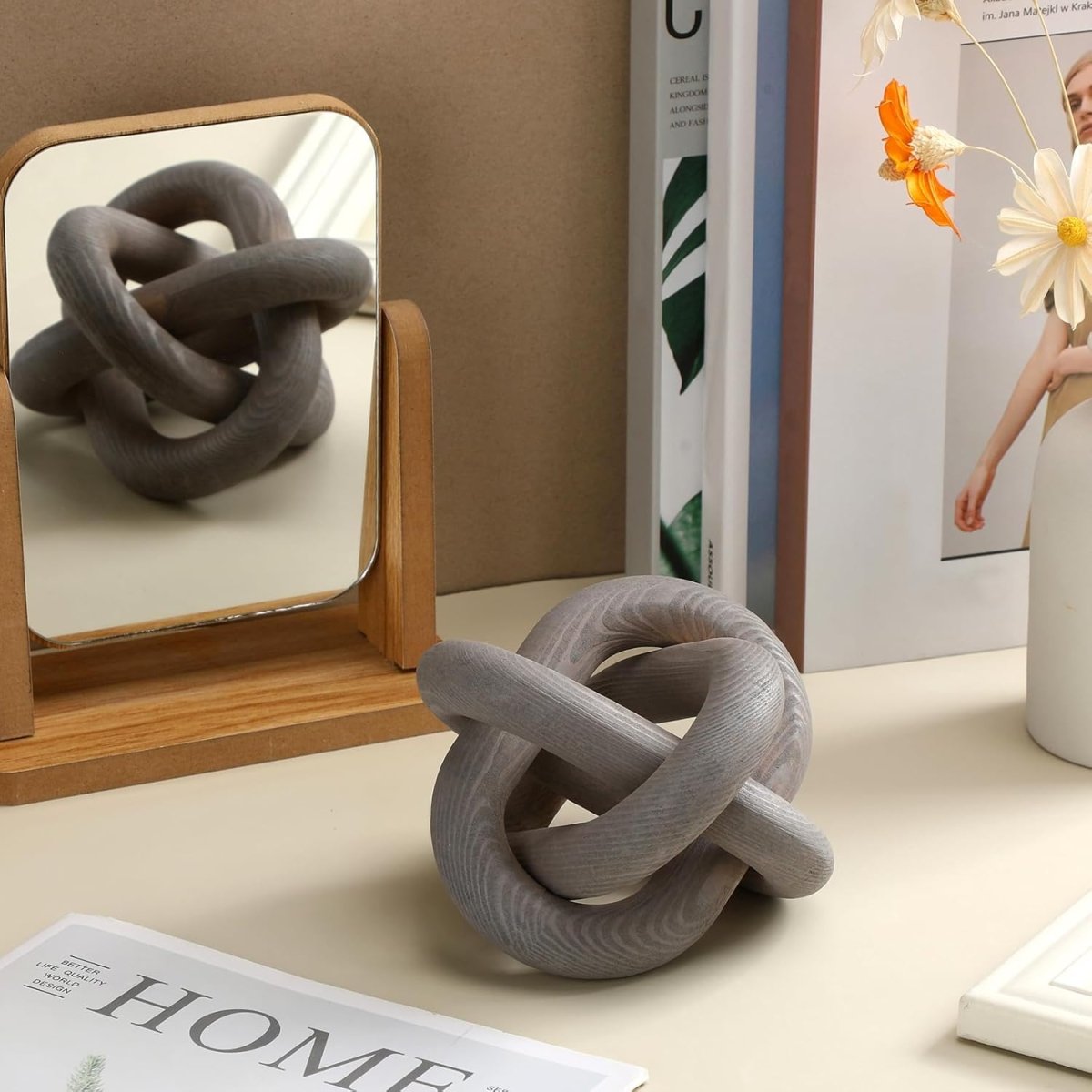 Yalikop 3 Link Wood Knot Decor - Hand Carved Coffee Table Decoration, Boho Chain Link Decor, Modern Shelf, Rustic Objects for Home Living Room Bedroom(White) - Homesidy.com