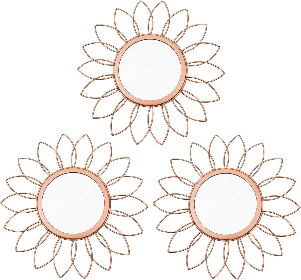 3 Pack Metal Mirrors for Wall Sunburst Wall Mirrors Home Décor Decorative Hanging Wall Art for Living Room Bedroom Entryway (Gold, Flower Sunburst) - Homesidy.com