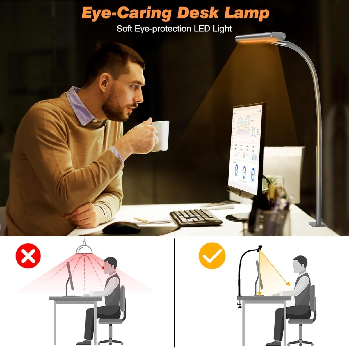 Airlonv LED Desk Lamp for Office Home, Eye - Caring Desk Light with Stepless Dimming Adjustable Flexible Gooseneck, 10W USB Adapter Desk Lamp with Clamp for Reading, Study, Workbench (Black) - Homesidy.com