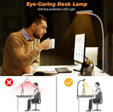 Airlonv LED Desk Lamp for Office Home, Eye - Caring Desk Light with Stepless Dimming Adjustable Flexible Gooseneck, 10W USB Adapter Desk Lamp with Clamp for Reading, Study, Workbench (Black) - Homesidy.com