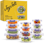JoyJolt 24pc Borosilicate Glass Storage Containers with Lids | 12 Airtight/Freezer Safe Food Storage Containers for Pantry and Kitchen | Meal Prep Container for Lunch | Glass Tupperware Set - Homesidy.com
