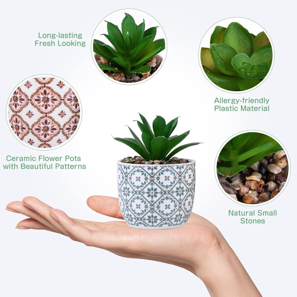 Karlliu Artificial Plants Cute Colourful Succulents in Ceramic Planter Fake Plant Flowers Potted for Home Living Room Office Desk Decor Bathroom Bedroom Indoor Decoration - Homesidy.com