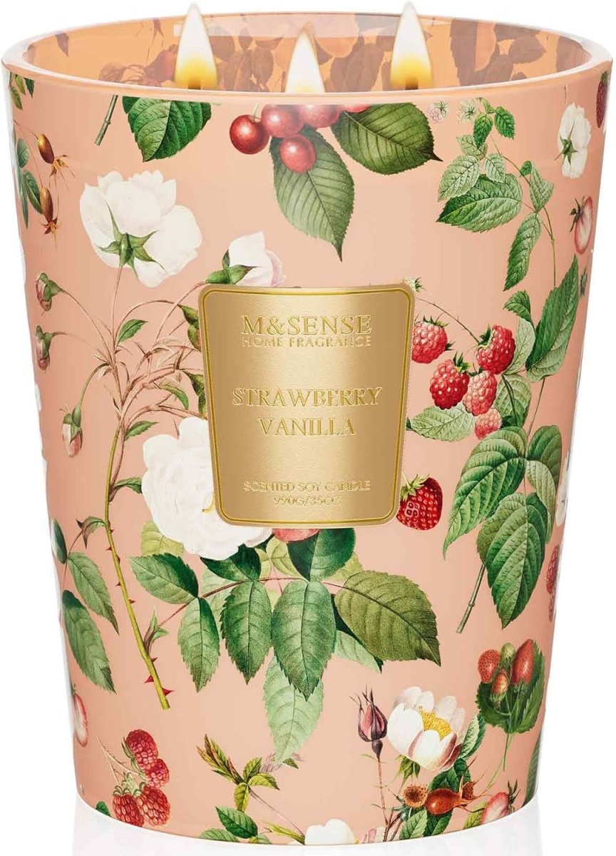 M&amp;SENSE Extra Large Candle Creamy Vanilla Scented, 3 - Wick 35oz 150H Long Lasting, Natural Soy Wax Aromatherapy Candle for Stress Relief, Home Fragrance Fall Winter Christmas Thanksgiving Gifts - Homesidy.com