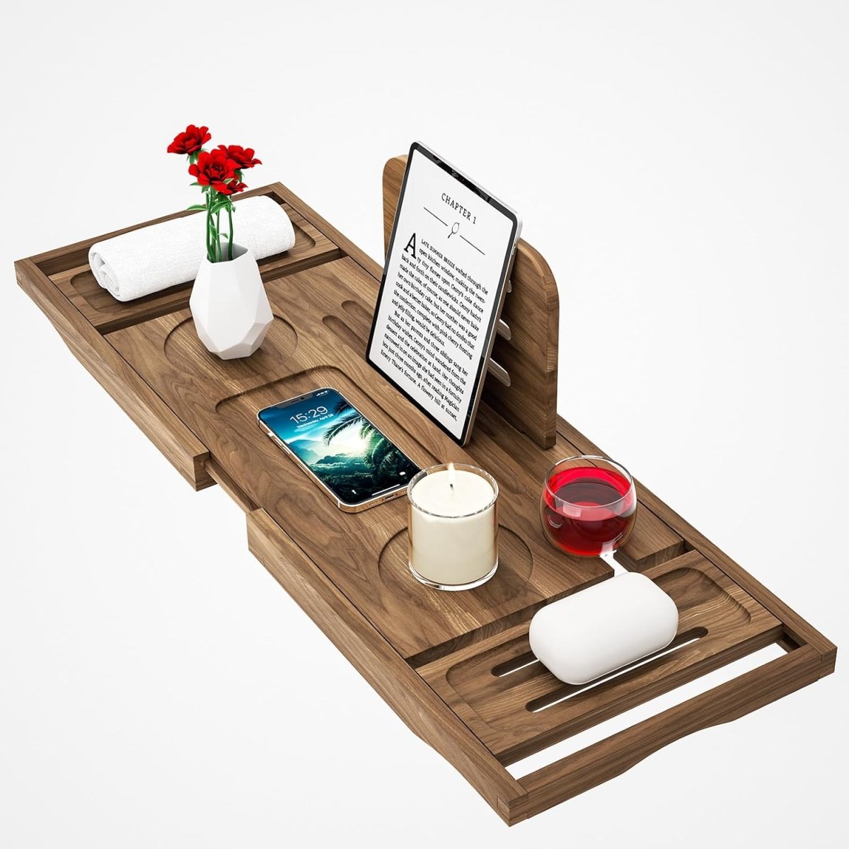 Premium Bamboo Bathtub Tray Caddy - Bath Tub Tray Table for Bathtub - Bath Caddy Tray for Bathtub, Expandable Size, Fits Most Bath Tubs - Homesidy.com