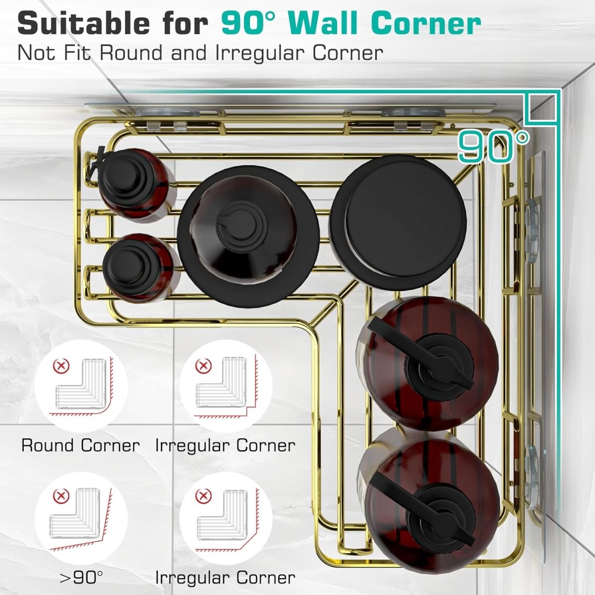 YASONIC Corner Adhesive Shower Caddy, with Soap Holder and 12 Hooks, Rustproof Stainless Steel Bathroom Organizer, No Drilling Wall Mounted Rack, Black, 3 - Pack - Homesidy.com