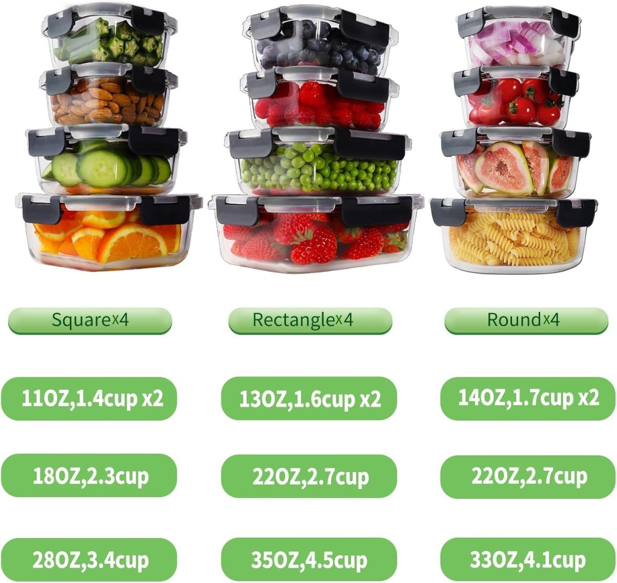 HOMBERKING 24pc Borosilicate Glass Food Storage Containers with Lids, Glass Meal Prep Containers with Leak Proof Snap Lock Lids, Airtight Bento Lunch Boxes, Kitchen Storage (12 lids &amp; 12 Containers) - Homesidy.com