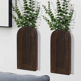 Dnnnii 2 Pack Wooden Wall Vase Set - Brown Finish Modern Farmhouse &amp; Boho Wall Decor for Entryway, Hallway, Bathroom, Living Room, Dining Room, Narrow Spaces - Homesidy.com