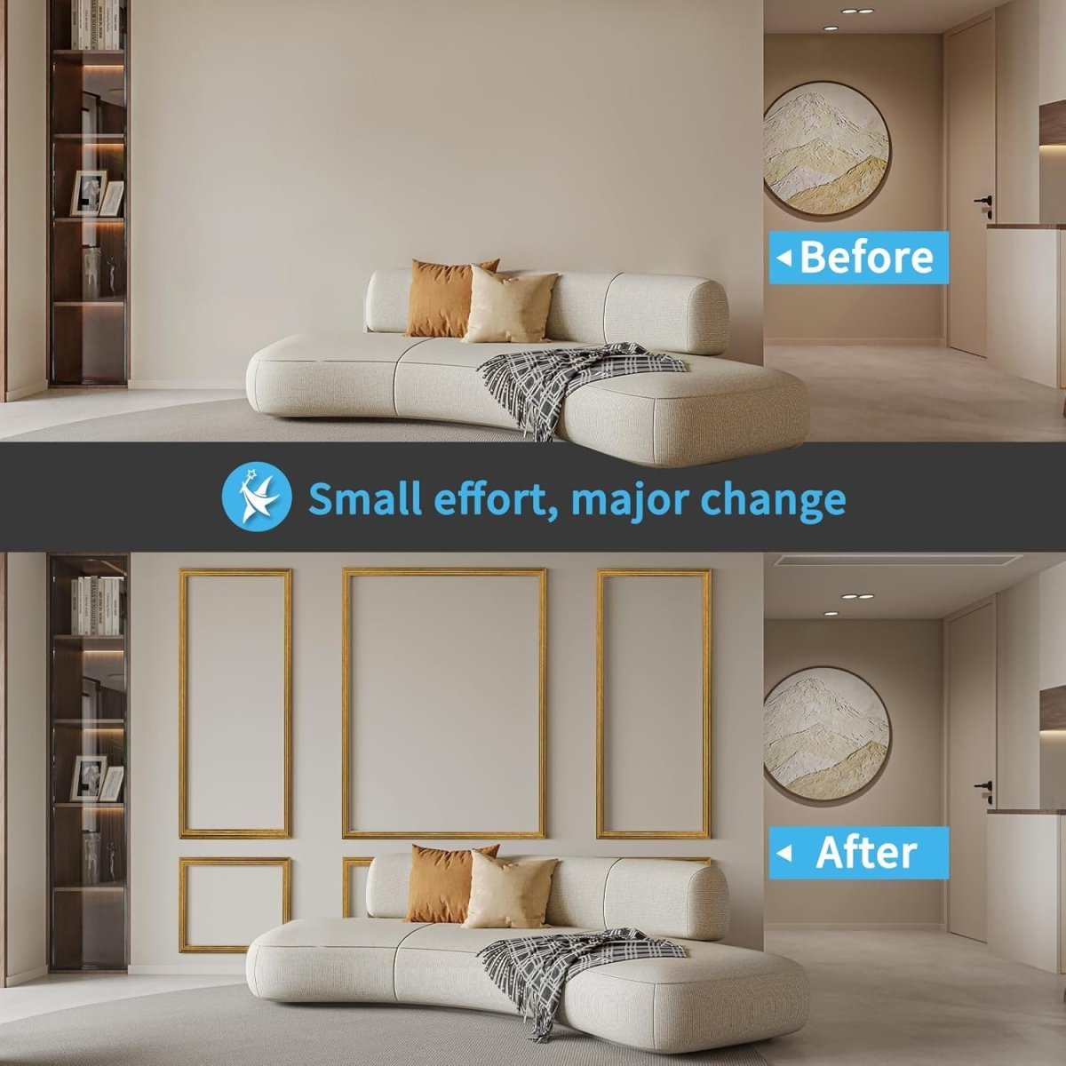 Art3d Pre - Cut Wall Molding Set of 6 pcs, Ready - to - Assemble Wainscoting Panels for Interior Wall Décor Living Room Bedroom Accent Wall - Installed with Glue, 3 Top 3 Bottom - Homesidy.com