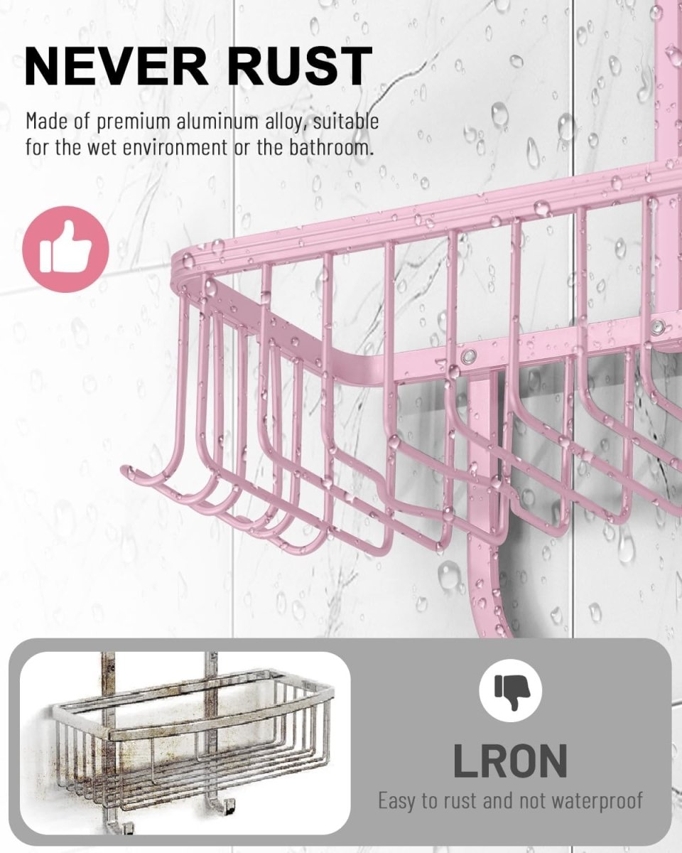 MSAICOE Shower Caddy Hanging - Never Rust Shower Hanging Organizer - Aluminum Over the ShowerHead Caddy with Soap Basket and 6 Hooks for Razor/Sponge (Black) - Homesidy.com