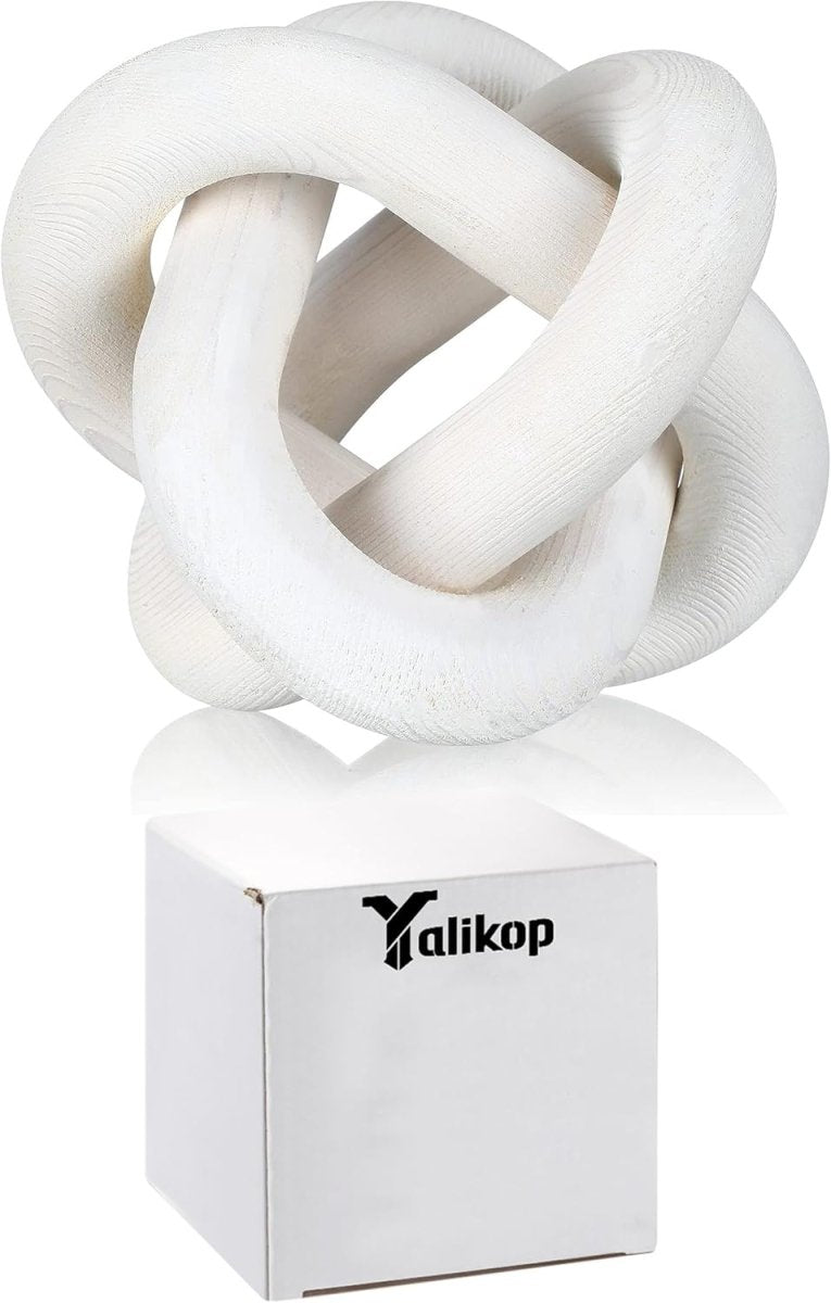 Yalikop 3 Link Wood Knot Decor - Hand Carved Coffee Table Decoration, Boho Chain Link Decor, Modern Shelf, Rustic Objects for Home Living Room Bedroom(White) - Homesidy.com