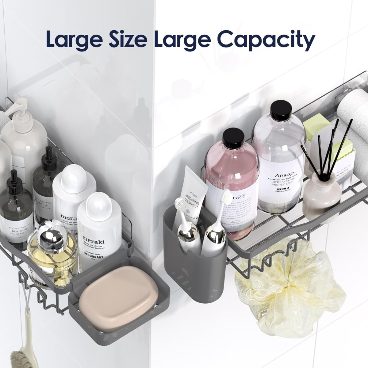 NESOMI Shower Caddy Adhesive Shower Organizer 7 - Pack, Rustproof Stainless Steel Bathroom Shelves, Large Capacity No - Drill Rack Storage Accessories with Soap Dish Toothbrush Holder &amp;24 Hooks Home Decor - Homesidy.com