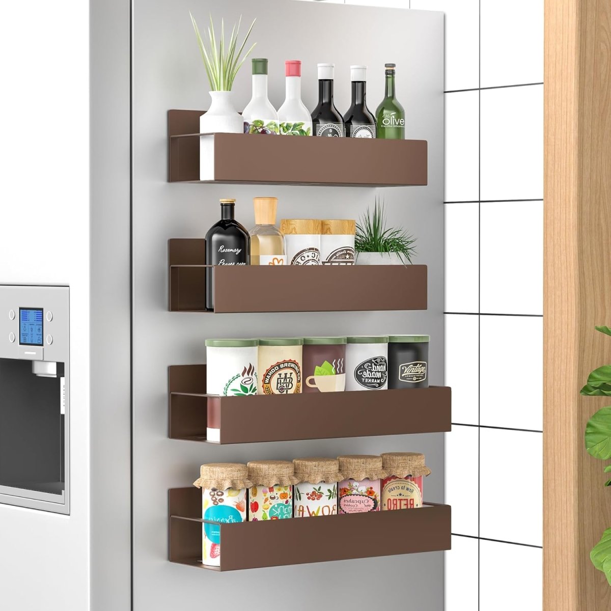 HuggieGems Metal 4 Pack Magnetic Spice Storage Rack Organizer for Refrigerator and Oven, Black Fridge Organizers and Storage - Homesidy.com