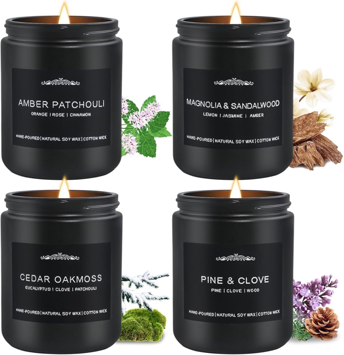 Scented Candle Set, Men Candle Set, Scented Candles for Home, Gifts for Men, 4 Pack Manly Candles Gifts for Mens Scents of Smoke Vanilla/Leather/Oak/Lavender Wood - Homesidy.com