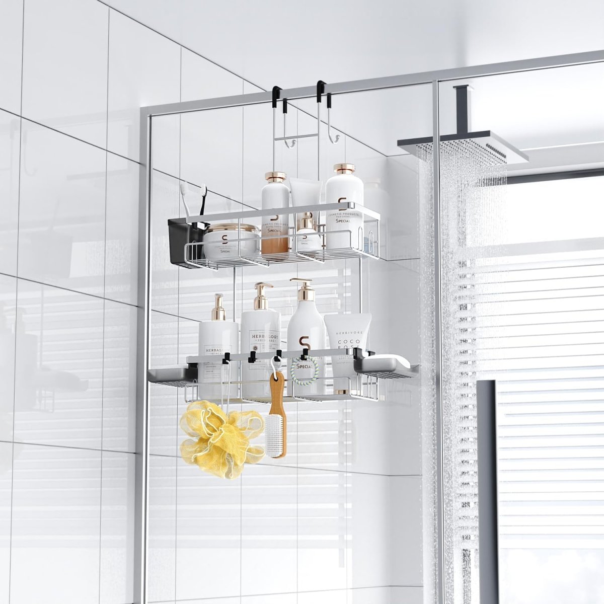 Aitatty Over the Door Shower Caddy Hanging: Black Rustproof Shower Organizer over the Door - No Drilling Bathroom Rack for Inside - Homesidy.com
