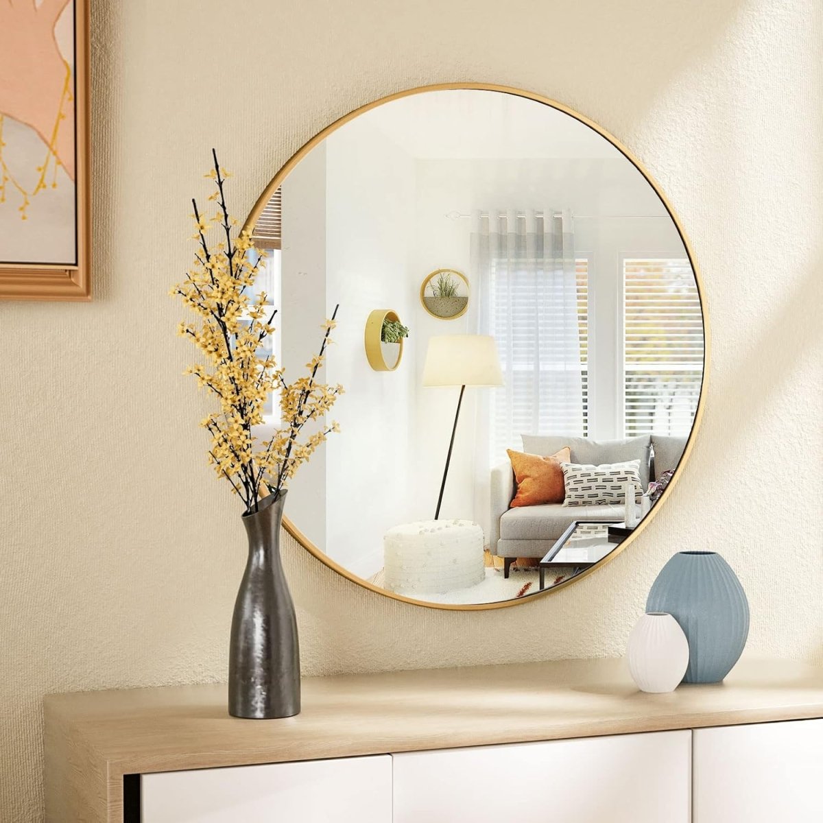 HARRITPURE Round Mirror 30 Black Wall Mounted Circle Mirrors Vanity Mirror with Brushed Aluminum Alloy Frame Modern Decoration for Bathroom, Living Room, Vanity, Bedroom, Entryway - Homesidy.com