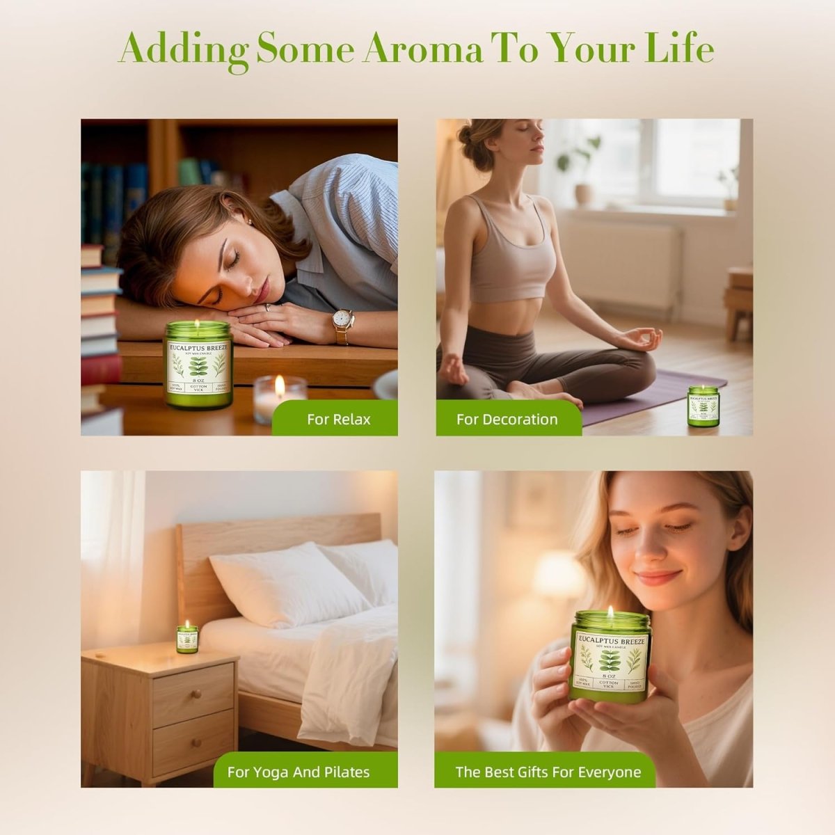 Eucalyptus &amp; Mint Candles for Home Scented, 20 Hours Burn Soy Candle Gift for Women Stress Relief, Meditation, Yoga, Relaxing, Natural Soy Wax for Men and Women, 4oz - Homesidy.com