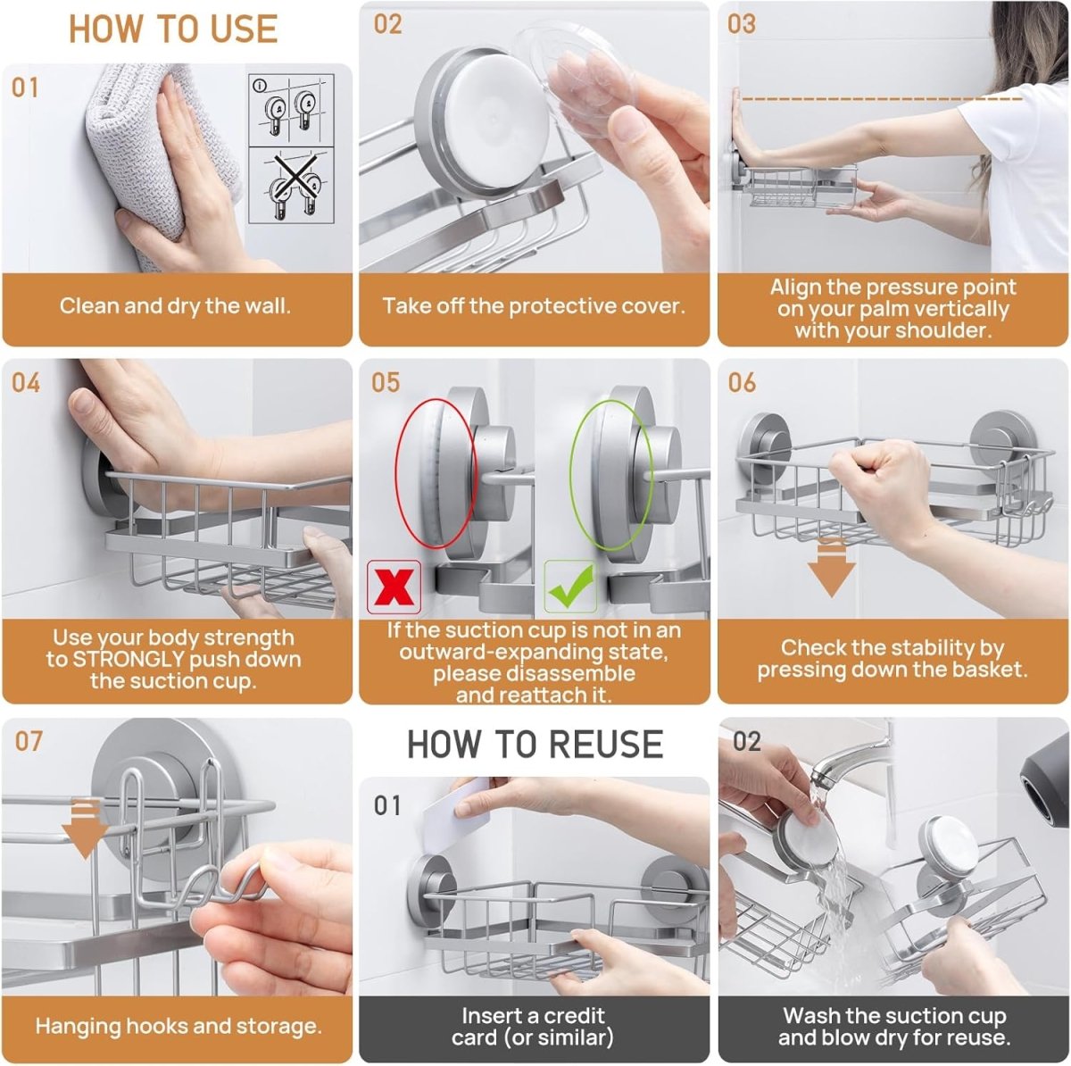 LEVERLOC Corner - adaptive Suction Cup Shower Caddies 2 Pack, Stainless Steel Rustproof Corner Shower Shelf, Large Capacity Removable Suction Cup Bathroom Organizer, Drill - Free Wall Mounted Basket, Gray - Homesidy.com