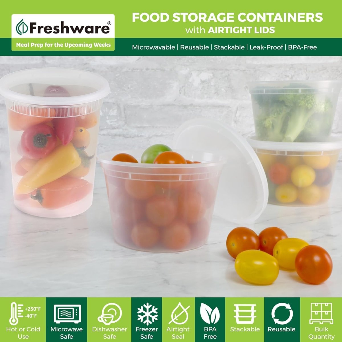 Freshware Food Storage Containers [24 Set] 32 oz Plastic Deli Containers with Lids, Slime, Soup, Meal Prep Containers | BPA Free | Stackable | Leakproof | Microwave/Dishwasher/Freezer Safe - Homesidy.com