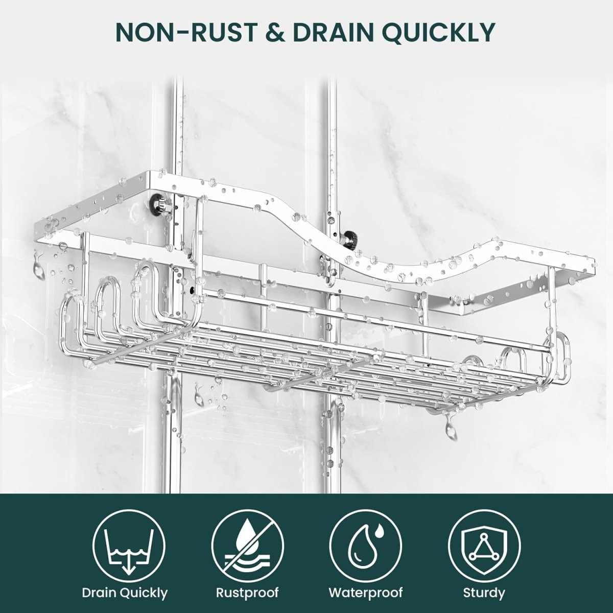 Shower Caddy Hanging Adjustable Shower Caddy, Rustproof Shower Organizer Extended Length Shower Caddy Over Shower Head with Hooks Soap Holder, Large Capacity Anti - Swing Bathroom Organizer, Black - Homesidy.com