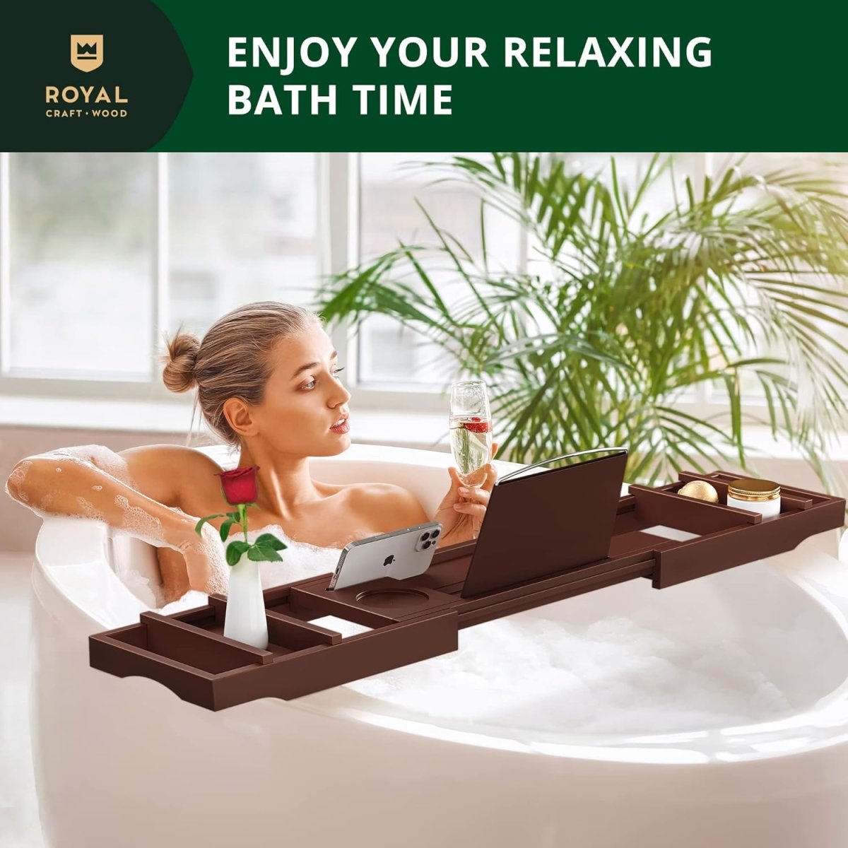 ROYAL CRAFT WOOD Bathtub Tray Caddy for Tub, Bamboo Bath Shelf, Premium Foldable Wood Bath Table, Expandable Bathtub &amp; Bathroom Accessories, New Home Gifts for Mom, Housewarming, Anniversary, Wedding - Homesidy.com