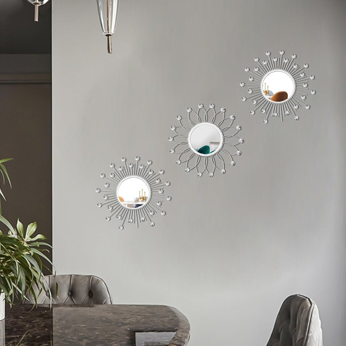 3 Pack Metal Mirrors for Wall Sunburst Wall Mirrors Home Décor Decorative Hanging Wall Art for Living Room Bedroom Entryway (Gold, Flower Sunburst) - Homesidy.com