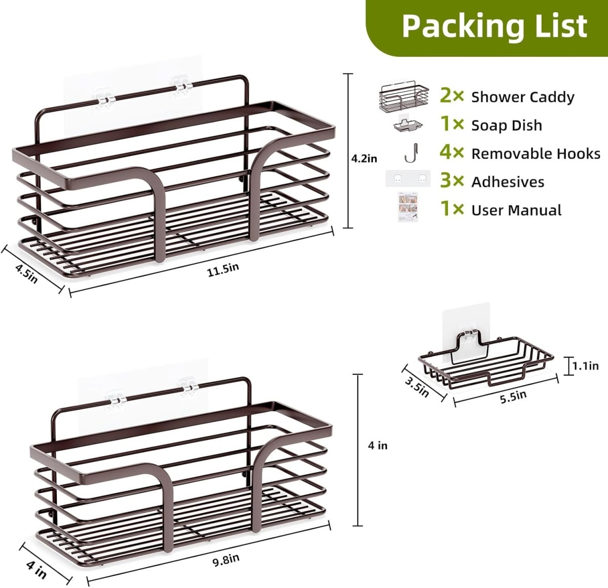 Shower Caddy, Adhesive Shower Organizer with Soap Dish and 4 Hooks, Rustproof Stainless Steel Shower Shelves, Wall Mounted No Drilling Storage Shelf Basket Accessories for Bathroom &amp; Kitchen - Homesidy.com