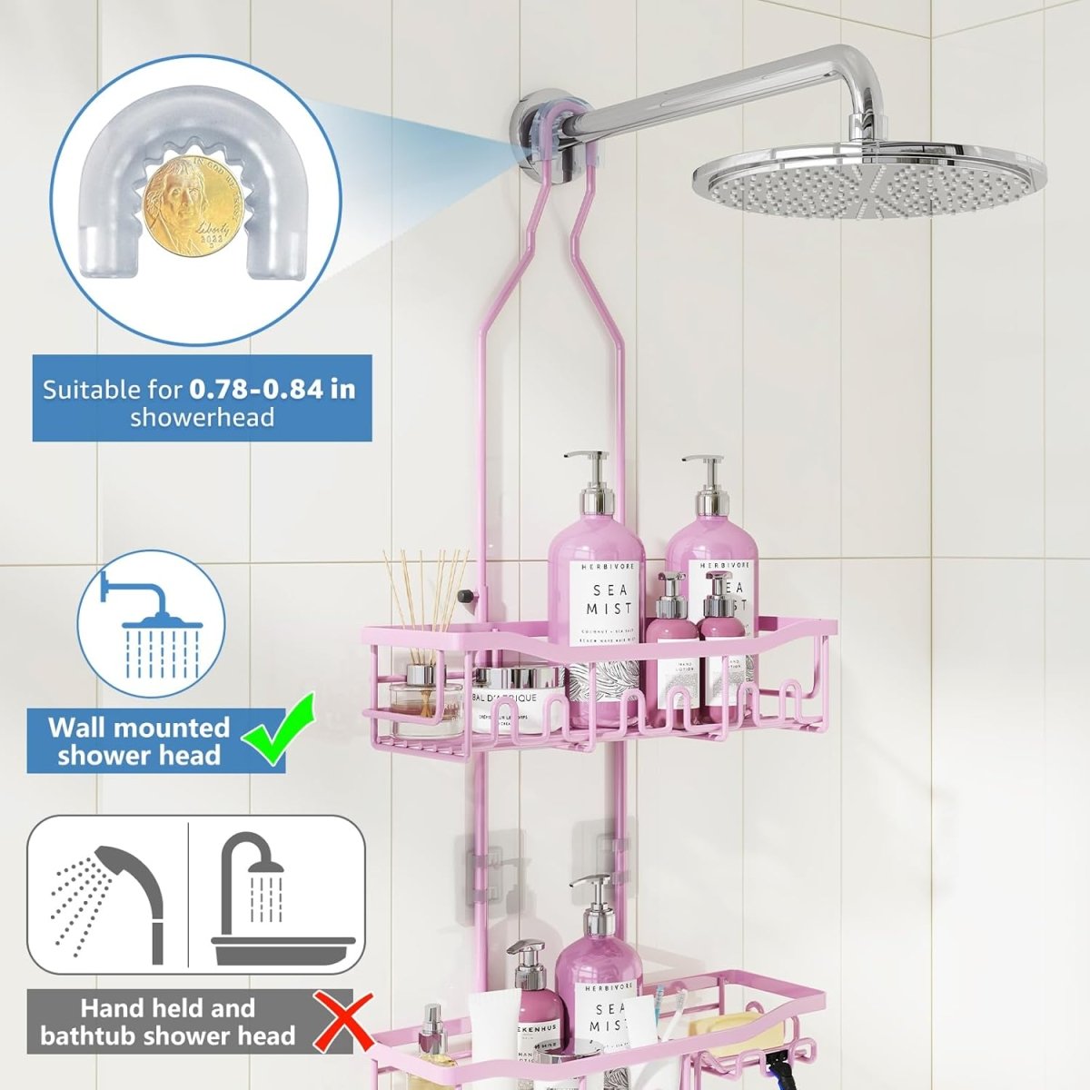 Joqixon Upgraded Extended Length Shower Organizer with Hooks, Rustproof Shampoo Soap Holder, Large Hanging Bathroom Caddy - Homesidy.com