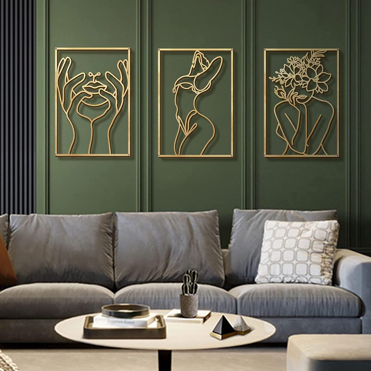 Glamativity 4 Pack Gold Wall Art Decor, Minimalist Single Line Real Metal Wall Art, Womans Body Shape Abstract Wall Art (Gold Classic Style, 17 x 11.8) - Homesidy.com