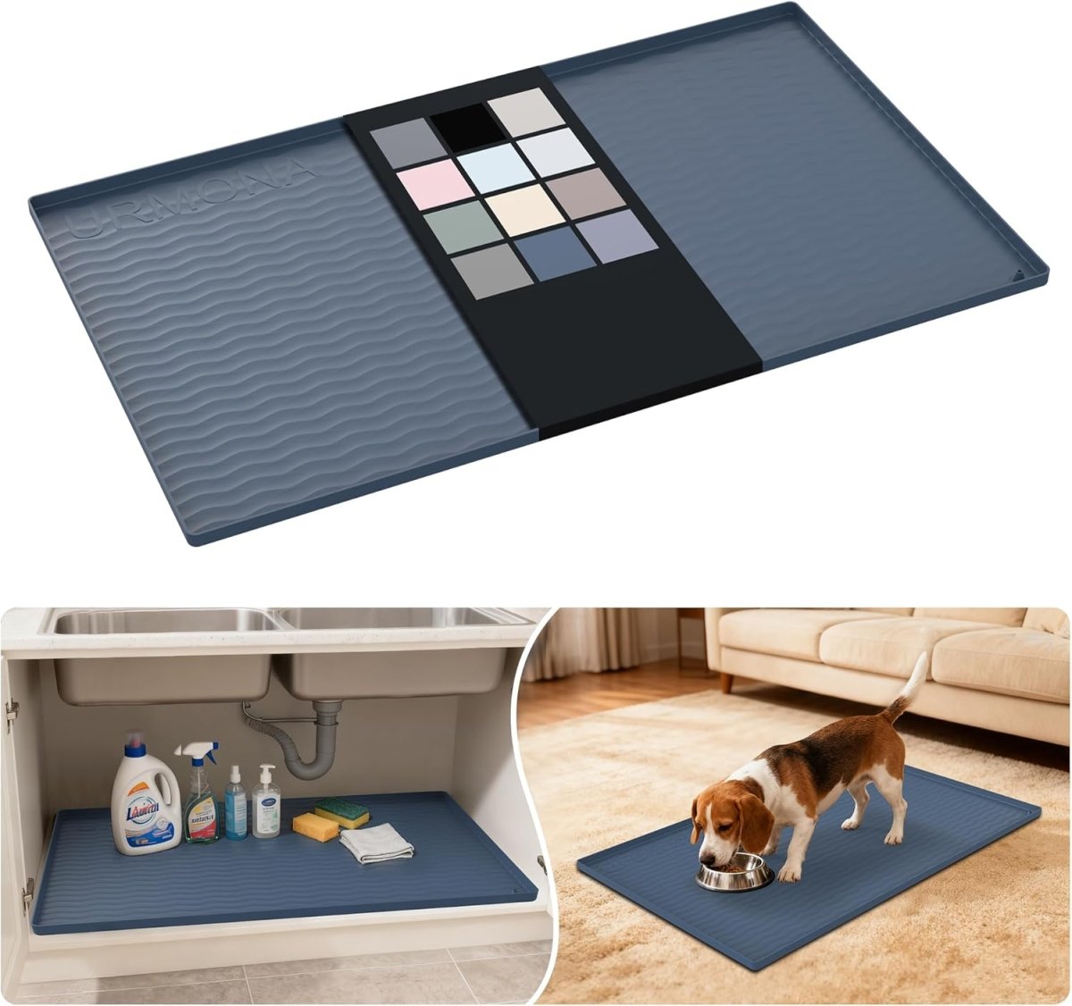 URMONA Waterproof Silicone Under Sink Mat 31 x 22 Shelf Liner for Kitchen and Bathroom, Cabinet and Counter Protector, Storage and Organizers, Litter Mat, Pet Cat Puppy Essentials(Dark Grey) - Homesidy.com