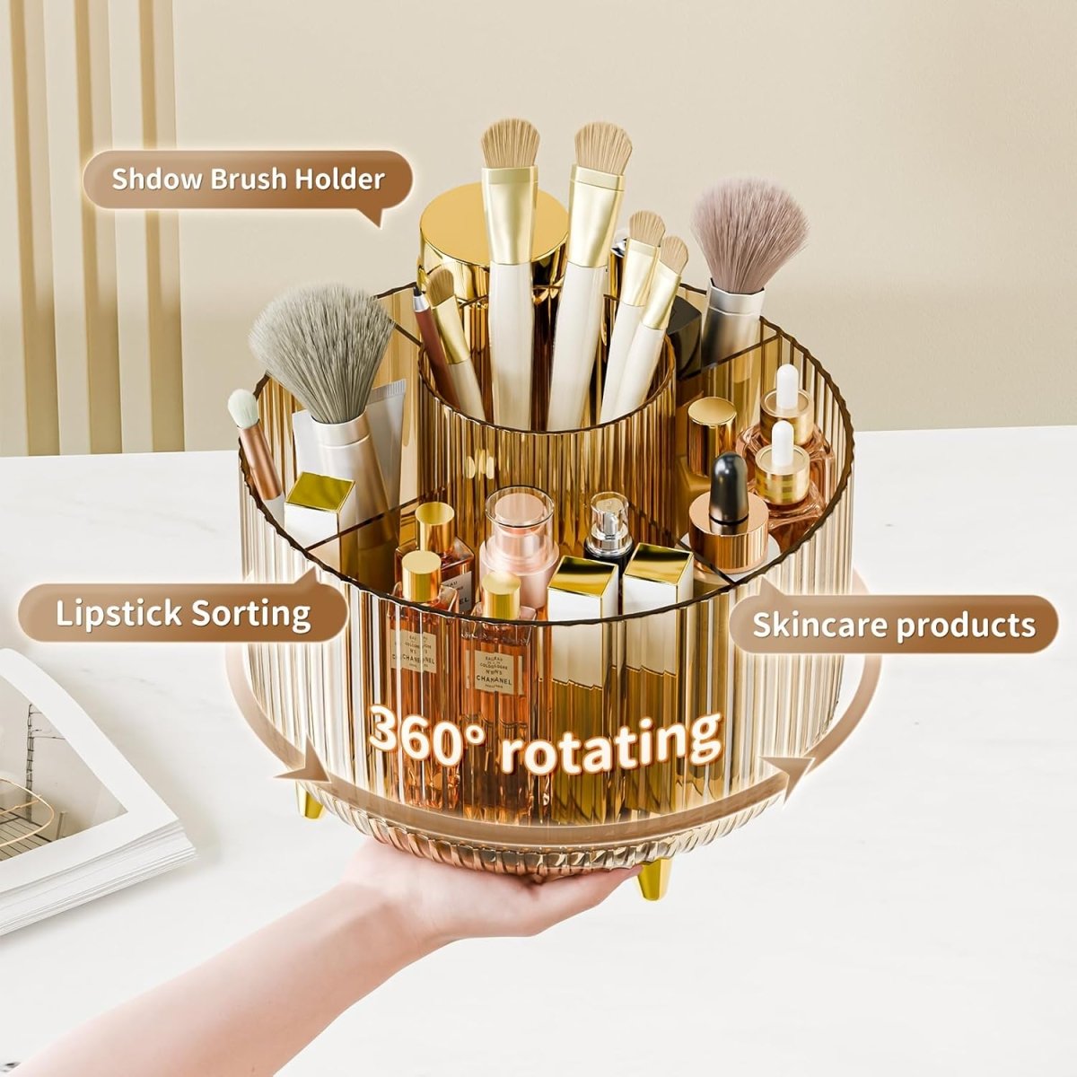 fanado 360° Rotate Makeup Brush Holder Organizer, Makeup Organizers Countertop, Makeup organization and Skincare Storage for Vanity, Desktop, Bathroom (White) - Homesidy.com
