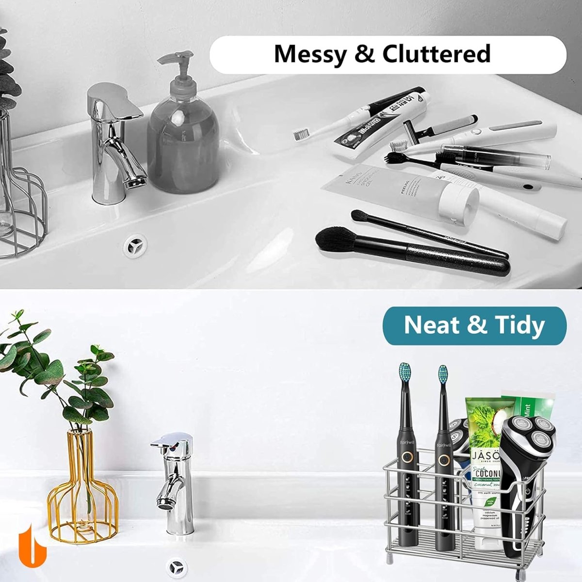 Urbanstrive 304 Stainless Steel Bathroom Toothbrush Holder Toothpaste Holder Stand Bathroom Accessories Organizer (Black, Small) - Homesidy.com