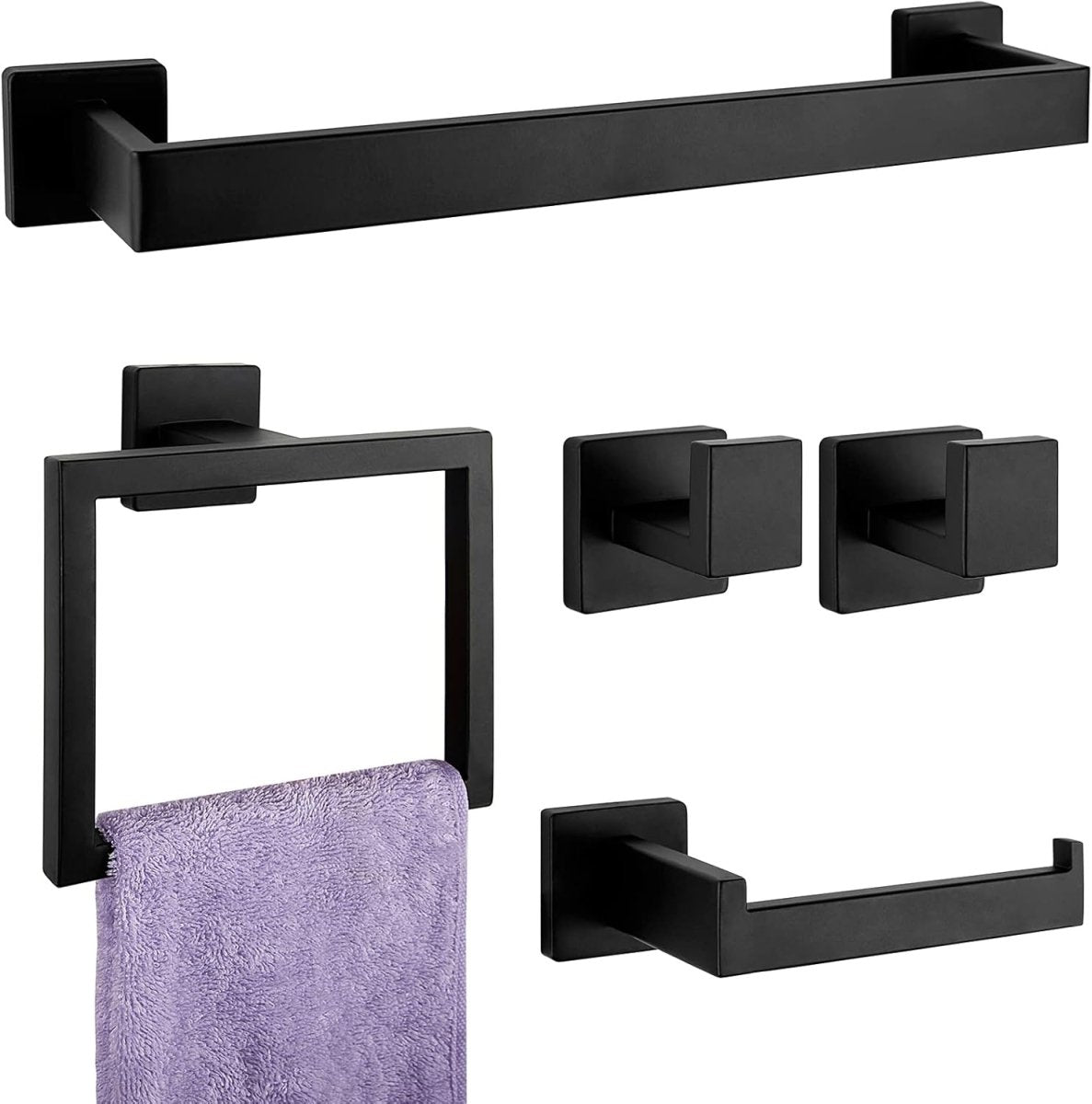 5 - Pieces Matte Black Bathroom Hardware Accessories Set, SUS304 Stainless Steel Bath Towel Bar Set, Towel Racks for Bathroom Wall Mounted. - Homesidy.com