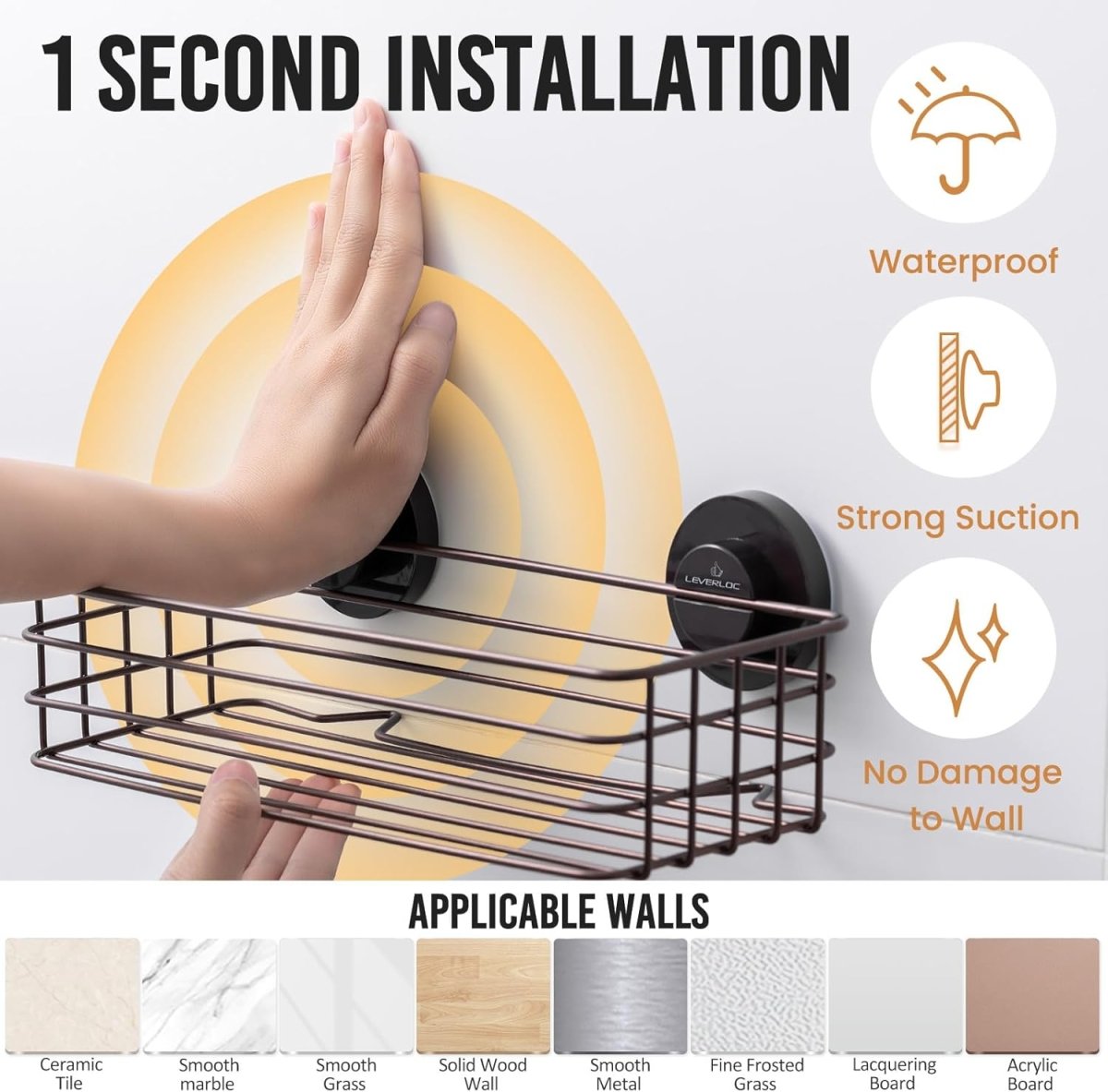 LEVERLOC Shower Caddy Suction Cup, 2 Pack Shower Shelves for Inside Shower with Hooks &amp; Soap Holder, NO - Drilling Bathroom Shower Organizer, Rustproof Meatl Shower Holder Storage, Black - Homesidy.com