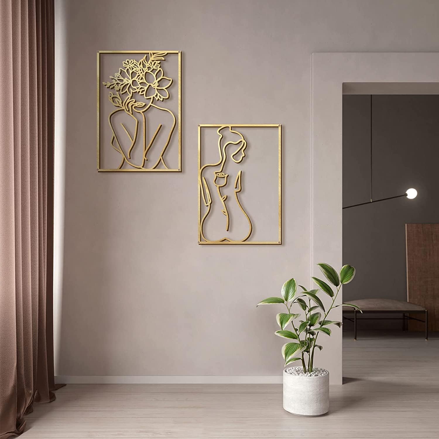 Glamativity 4 Pack Gold Wall Art Decor, Minimalist Single Line Real Metal Wall Art, Womans Body Shape Abstract Wall Art (Gold Classic Style, 17 x 11.8) - Homesidy.com