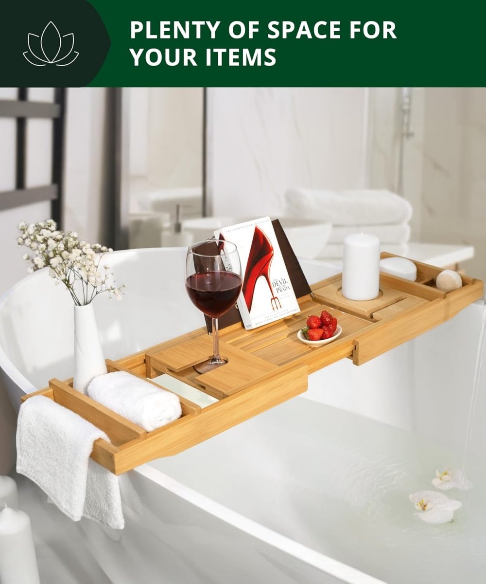 ROYAL CRAFT WOOD Bathtub Tray Caddy for Tub, Bamboo Bath Shelf, Premium Foldable Wood Bath Table, Expandable Bathtub &amp; Bathroom Accessories, New Home Gifts for Mom, Housewarming, Anniversary, Wedding - Homesidy.com