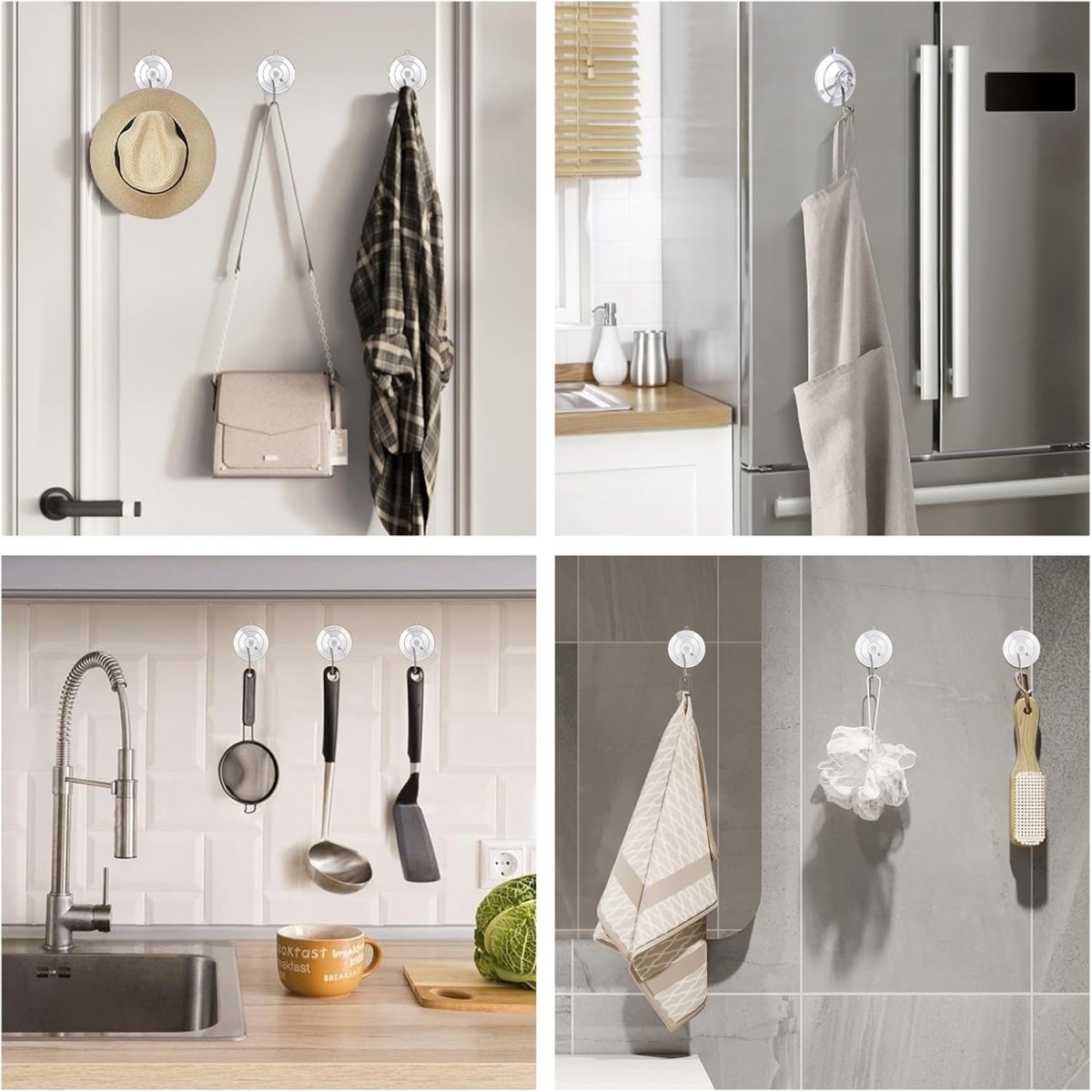 KORCCI Suction Cup Hooks 12Pack - Max Load 10LB, 1.77Inch Clear Medium Suction Cups, No Trace, Reusable &amp; Removable, Stainless Steel Hooks, for Tile, Glass, Window, Shower, Kitchen, Bathroom - Homesidy.com