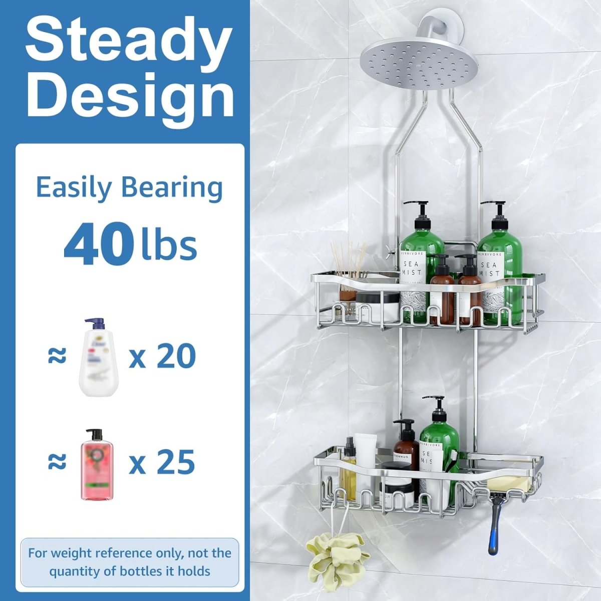 Joqixon Upgraded Extended Length Shower Organizer with Hooks, Rustproof Shampoo Soap Holder, Large Hanging Bathroom Caddy - Homesidy.com